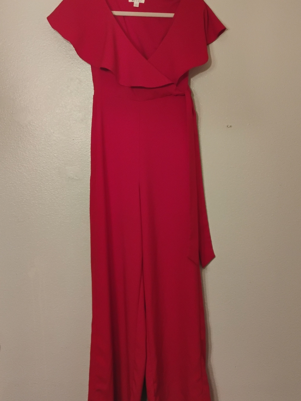 Miami Women's Red Ruffle Wrap Wide Leg Jumpsuit Dress